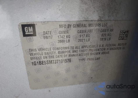 2018 Chevrolet Cruze Lt Auto z USA, uszkodzony, nr VIN 1G1BE5SM7J7101576